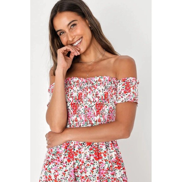 Lulus Dress View From Meadow XS Floral Off Shoulder Cottagecore Romantic Boho - Picture 2 of 16